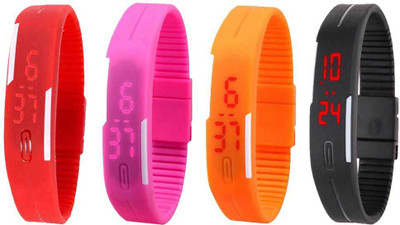 View NS18 Silicone Led Magnet Band Combo of 4 Red, Pink, Orange And Black Digital Watch  - For Boys & Girls Wrist Watches Price Online(NS18)