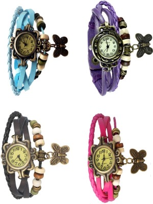 NS18 Vintage Butterfly Rakhi Combo of 4 Sky Blue, Black, Purple And Pink Analog Watch  - For Women   Watches  (NS18)
