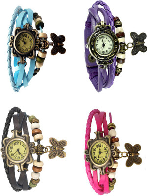 

NS18 Vintage Butterfly Rakhi Combo of 4 Sky Blue, Black, Purple And Pink Watch - For Women