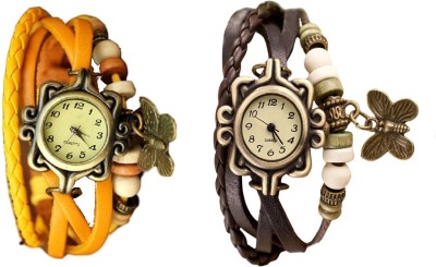 NS18 Vintage Butterfly Rakhi Watch Combo of 2 Yellow And Brown Analog Watch  - For Women   Watches  (NS18)