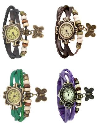 NS18 Vintage Butterfly Rakhi Combo of 4 Black, Green, Brown And Purple Analog Watch  - For Women   Watches  (NS18)