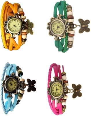 NS18 Vintage Butterfly Rakhi Combo of 4 Yellow, Sky Blue, Green And Pink Analog Watch  - For Women   Watches  (NS18)