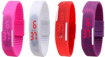 NS18 Silicone Led Magnet Band Watch Combo of 4 Pink, White, Red And Purple Digital Watch  - For Couple   Watches  (NS18)