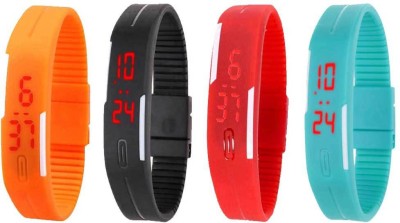 NS18 Silicone Led Magnet Band Watch Combo of 4 Orange, Black, Red And Sky Blue Digital Watch  - For Couple   Watches  (NS18)