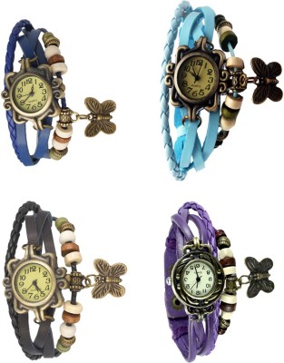 NS18 Vintage Butterfly Rakhi Combo of 4 Blue, Black, Sky Blue And Purple Analog Watch  - For Women   Watches  (NS18)