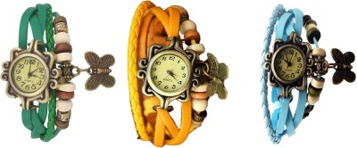 NS18 Vintage Butterfly Rakhi Watch Combo of 3 Green, Yellow And Sky Blue Analog Watch  - For Women   Watches  (NS18)