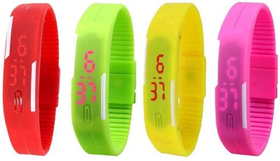 NS18 Silicone Led Magnet Band Watch Combo of 4 Red, Green, Yellow And Pink Digital Watch  - For Couple   Watches  (NS18)