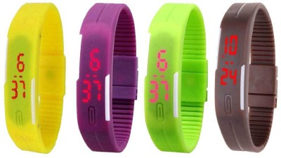 NS18 Silicone Led Magnet Band Combo of 4 Yellow, Purple, Green And Brown Digital Watch  - For Boys & Girls   Watches  (NS18)