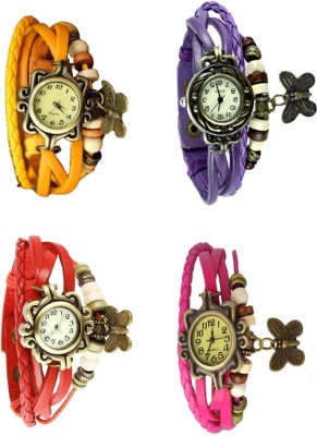 NS18 Vintage Butterfly Rakhi Combo of 4 Yellow, Red, Purple And Pink Analog Watch  - For Women   Watches  (NS18)