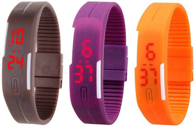 

NS18 Silicone Led Magnet Band Combo of 3 Brown, Purple And Orange Watch - For Boys & Girls