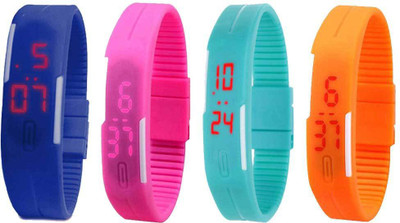 View NS18 Silicone Led Magnet Band Combo of 4 Blue, Pink, Sky Blue And Orange Digital Watch  - For Boys & Girls Wrist Watches Price Online(NS18)