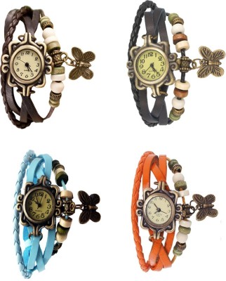 NS18 Vintage Butterfly Rakhi Combo of 4 Brown, Sky Blue, Black And Orange Analog Watch  - For Women   Watches  (NS18)