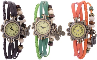 Rokcy Vintage Look Butterfly Analogue Beige Dial Girls' Watch Combo, Pack of 3 - BFLY_BROG Analog Watch  - For Women   Watches  (Rokcy)