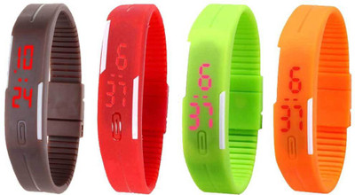 

NS18 Silicone Led Magnet Band Combo of 4 Brown, Red, Green And Orange Watch - For Boys & Girls