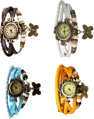 NS18 Vintage Butterfly Rakhi Combo of 4 Brown, Sky Blue, White And Yellow Analog Watch  - For Women   Watches  (NS18)