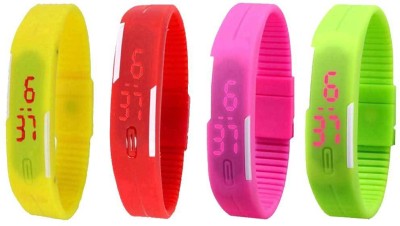 NS18 Silicone Led Magnet Band Combo of 4 Yellow, Red, Pink And Green Digital Watch  - For Boys & Girls   Watches  (NS18)
