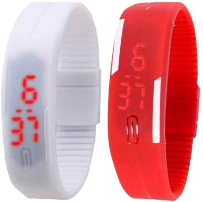 NS18 Silicone Led Magnet Band Set of 2 White And Red Digital Watch  - For Boys & Girls   Watches  (NS18)