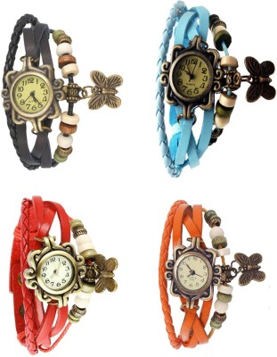 NS18 Vintage Butterfly Rakhi Combo of 4 Black, Red, Sky Blue And Orange Analog Watch  - For Women   Watches  (NS18)