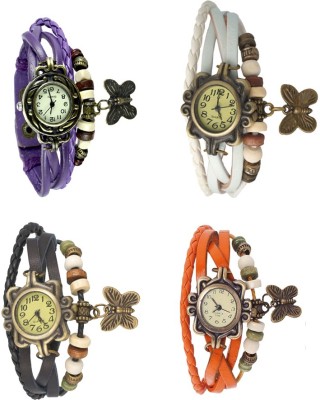 NS18 Vintage Butterfly Rakhi Combo of 4 Purple, Black, White And Orange Analog Watch  - For Women   Watches  (NS18)