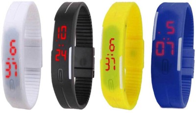 NS18 Silicone Led Magnet Band Combo of 4 White, Black, Yellow And Blue Digital Watch  - For Boys & Girls   Watches  (NS18)