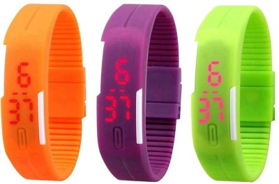 NS18 Silicone Led Magnet Band Combo of 3 Orange, Purple And Green Digital Watch  - For Boys & Girls   Watches  (NS18)