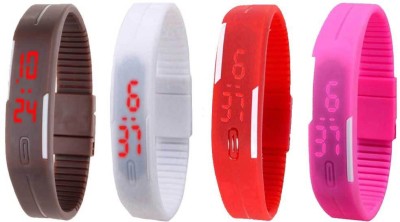 NS18 Silicone Led Magnet Band Watch Combo of 4 Brown, White, Red And Pink Digital Watch  - For Couple   Watches  (NS18)