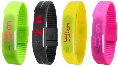 

NS18 Silicone Led Magnet Band Watch Combo of 4 Green, Black, Yellow And Pink Watch - For Couple