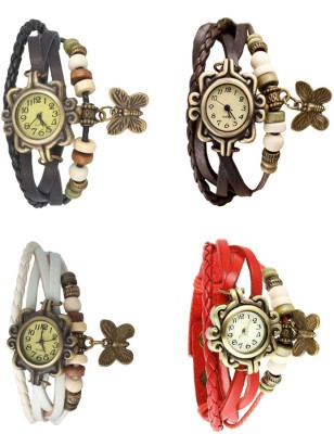 NS18 Vintage Butterfly Rakhi Combo of 4 Black, White, Brown And Red Analog Watch  - For Women   Watches  (NS18)