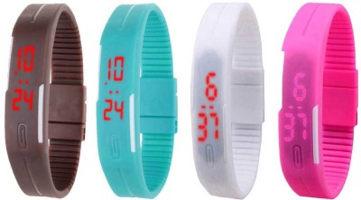NS18 Silicone Led Magnet Band Watch Combo of 4 Brown, Sky Blue, White And Pink Digital Watch  - For Couple   Watches  (NS18)