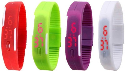 NS18 Silicone Led Magnet Band Combo of 4 Red, Green, Purple And White Digital Watch  - For Boys & Girls   Watches  (NS18)