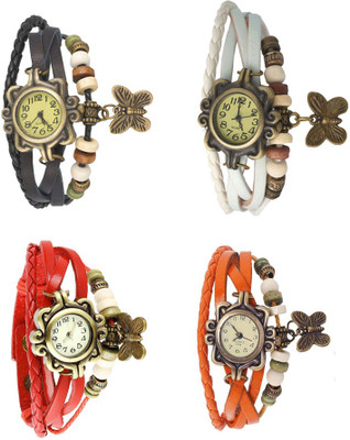 

Kissu Vintage Rakhi Combo of 4 Black, Red, White And Orange Watch - For Women
