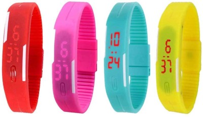NS18 Silicone Led Magnet Band Combo of 4 Red, Pink, Sky Blue And Yellow Digital Watch  - For Boys & Girls   Watches  (NS18)