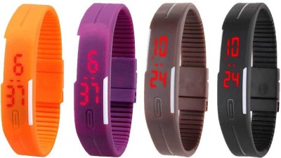 NS18 Silicone Led Magnet Band Combo of 4 Orange, Purple, Brown And Black Digital Watch  - For Boys & Girls   Watches  (NS18)