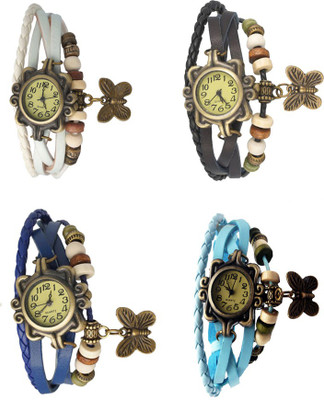 

NS18 Vintage Butterfly Rakhi Combo of 4 White, Blue, Black And Sky Blue Watch - For Women