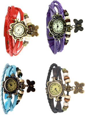 

NS18 Vintage Butterfly Rakhi Combo of 4 Red, Sky Blue, Purple And Black Watch - For Women