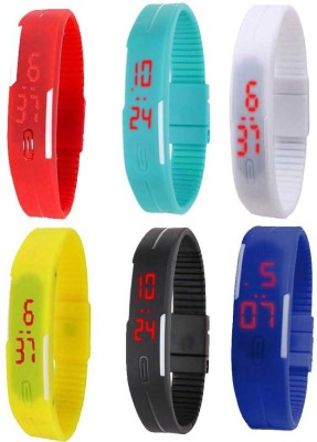 NS18 Silicone Led Magnet Band Combo of 6 Red, Sky Blue, White, Yellow, Black And Blue Digital Watch  - For Boys & Girls   Watches  (NS18)