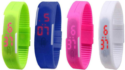 

NS18 Silicone Led Magnet Band Combo of 4 Green, Blue, Pink And White Watch - For Boys & Girls