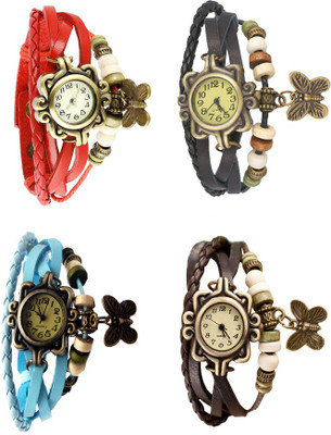 

Kissu Vintage Rakhi Combo of 4 Red, Sky Blue, Black And Brown Watch - For Women