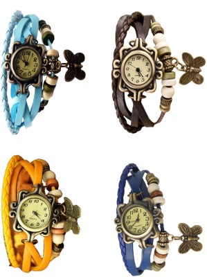 NS18 Vintage Butterfly Rakhi Combo of 4 Sky Blue, Yellow, Brown And Blue Analog Watch  - For Women   Watches  (NS18)