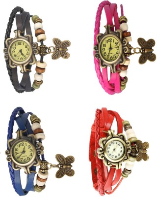 NS18 Vintage Butterfly Rakhi Combo of 4 Black, Blue, Pink And Red Analog Watch  - For Women   Watches  (NS18)