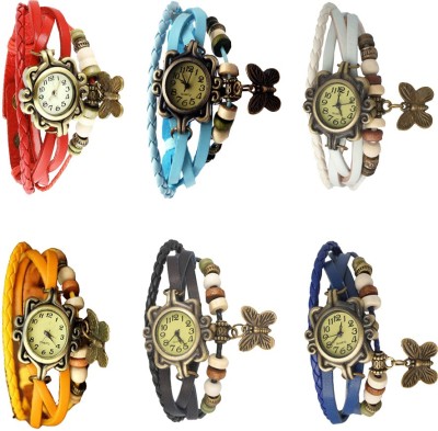 NS18 Vintage Butterfly Rakhi Combo of 6 Red, Sky Blue, White, Yellow, Black And Blue Analog Watch  - For Women   Watches  (NS18)