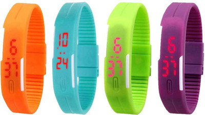 

Kissu Led Magnet Band Combo of 4 Orange, Sky Blue, Green And Purple Watch - For Men & Women