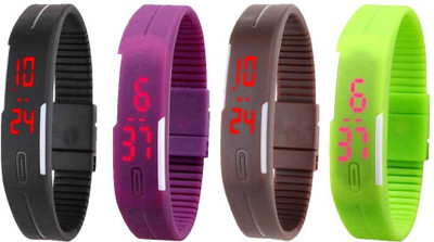 

Kissu Led Magnet Band Combo of 4 Black, Purple, Brown And Green Watch - For Men & Women