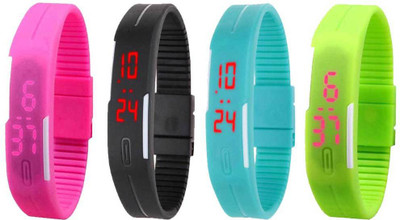 

Kissu Led Magnet Band Combo of 4 Pink, Black, Sky Blue And Green Watch - For Men & Women