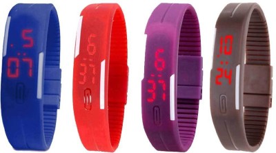 NS18 Silicone Led Magnet Band Combo of 4 Blue, Red, Purple And Brown Digital Watch  - For Boys & Girls   Watches  (NS18)
