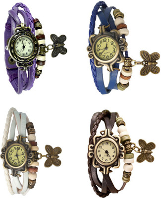 

Kissu Vintage Rakhi Combo of 4 Purple, White, Blue And Brown Watch - For Women