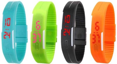 NS18 Silicone Led Magnet Band Combo of 4 Sky Blue, Green, Black And Orange Digital Watch  - For Boys & Girls   Watches  (NS18)