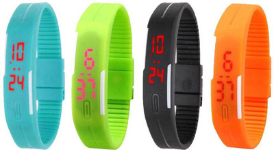 NS18 Silicone Led Magnet Band Combo of 4 Sky Blue, Green, Black And Orange Digital Watch  - For Boys & Girls   Watches  (NS18)