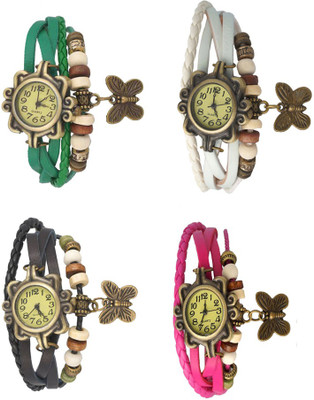 

Kissu Vintage Rakhi Combo of 4 Green, Black, White And Pink Watch - For Women