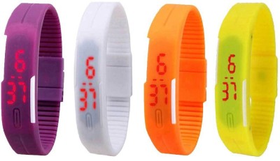 NS18 Silicone Led Magnet Band Combo of 4 Purple, White, Orange And Yellow Digital Watch  - For Boys & Girls   Watches  (NS18)